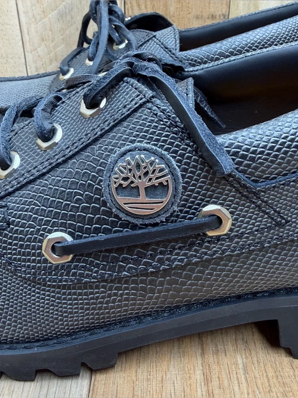 Timberland x Vibram Black Leather Moccasin Boat Shoes Men's Size 9 New